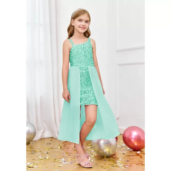 Haloumoning Girls Sequin Dress Kids Formal Sparkly One Shoulder Prom Party Dresses 4-14 Years