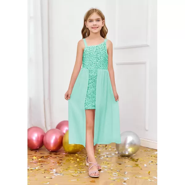 Haloumoning Girls Sequin Dress Kids Formal Sparkly One Shoulder Prom Party Dresses 4-14 Years