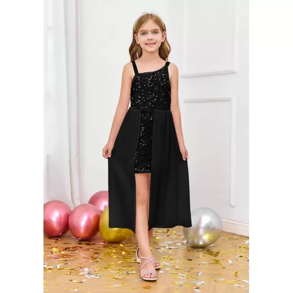 Haloumoning Girls Sequin Dress Kids Formal Sparkly One Shoulder Prom Party Dresses 4-14 Years