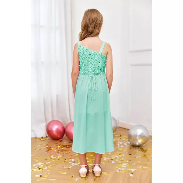 Haloumoning Girls Sequin Dress Kids Formal Sparkly One Shoulder Prom Party Dresses 4-14 Years