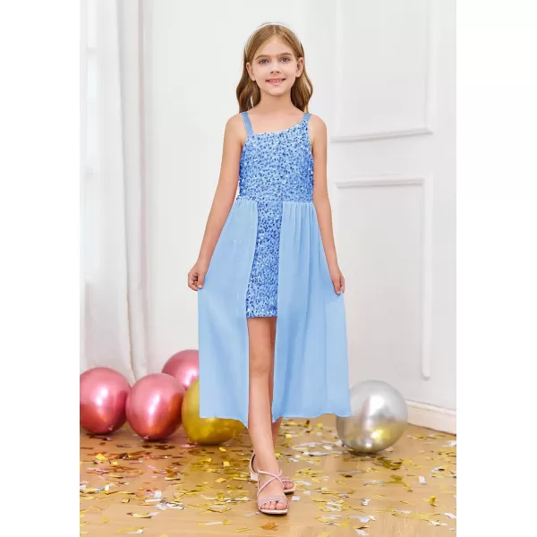 Haloumoning Girls Sequin Dress Kids Formal Sparkly One Shoulder Prom Party Dresses 4-14 Years