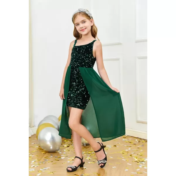 Haloumoning Girls Sequin Dress Kids Formal Sparkly One Shoulder Prom Party Dresses 4-14 Years