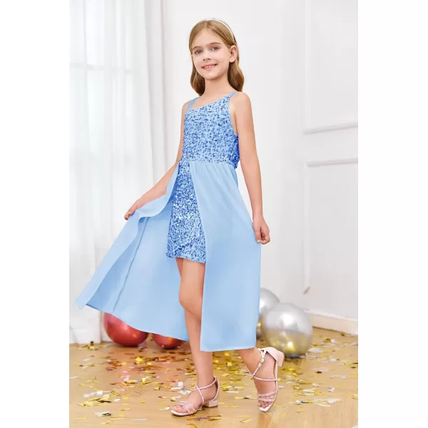 Haloumoning Girls Sequin Dress Kids Formal Sparkly One Shoulder Prom Party Dresses 4-14 Years