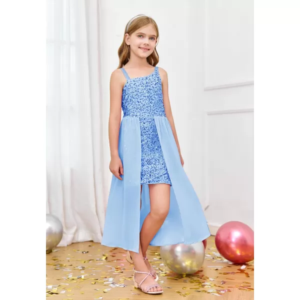 Haloumoning Girls Sequin Dress Kids Formal Sparkly One Shoulder Prom Party Dresses 4-14 Years