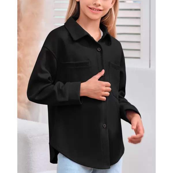 Haloumoning Girls' Shacket Button Down Lightweight Jacket Teen Girls Mid Length Oversized Trench Coat