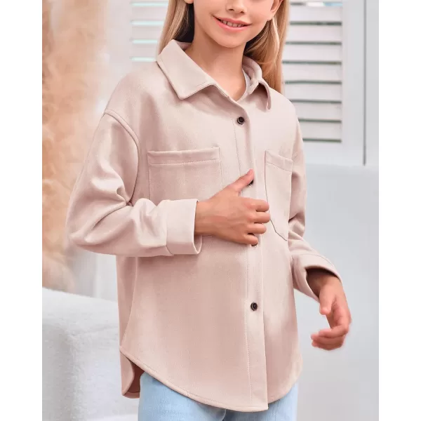 Haloumoning Girls' Shacket Button Down Lightweight Jacket Teen Girls Mid Length Oversized Trench Coat
