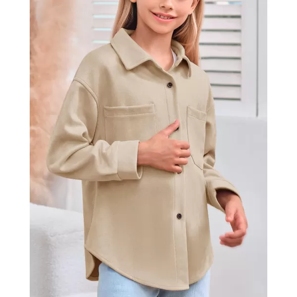 Haloumoning Girls' Shacket Button Down Lightweight Jacket Teen Girls Mid Length Oversized Trench Coat