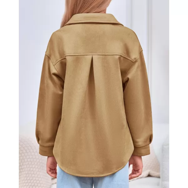 Haloumoning Girls' Shacket Button Down Lightweight Jacket Teen Girls Mid Length Oversized Trench Coat