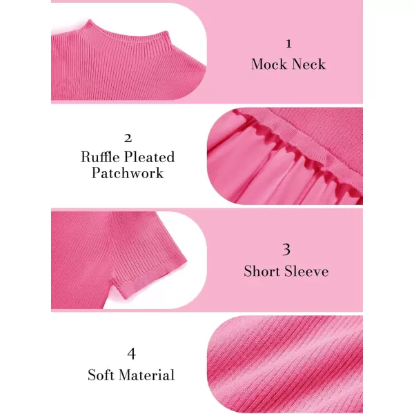 Haloumoning Girls Short Sleeve Mock Neck Dress Summer Casual Dresses A-Line Swing Elegant Sundress