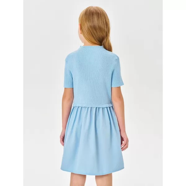 Haloumoning Girls Short Sleeve Mock Neck Dress Summer Casual Dresses A-Line Swing Elegant Sundress