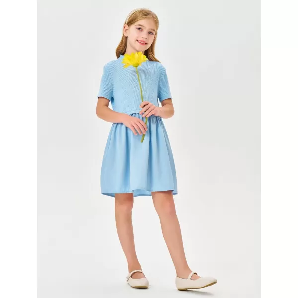 Haloumoning Girls Short Sleeve Mock Neck Dress Summer Casual Dresses A-Line Swing Elegant Sundress