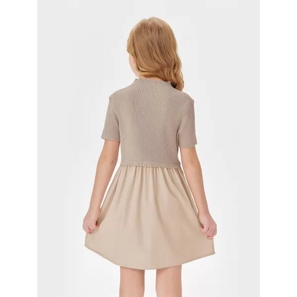 Haloumoning Girls Short Sleeve Mock Neck Dress Summer Casual Dresses A-Line Swing Elegant Sundress