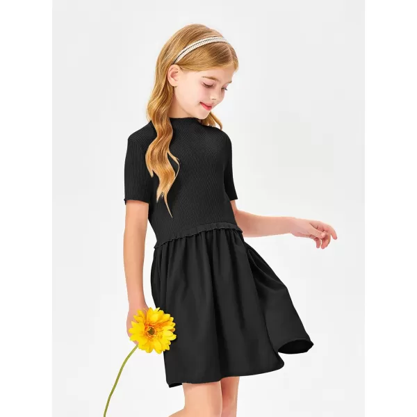 Haloumoning Girls Short Sleeve Mock Neck Dress Summer Casual Dresses A-Line Swing Elegant Sundress