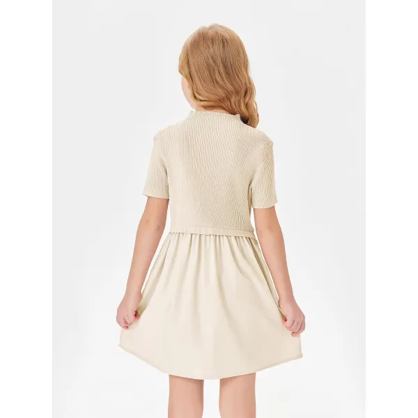 Haloumoning Girls Short Sleeve Mock Neck Dress Summer Casual Dresses A-Line Swing Elegant Sundress