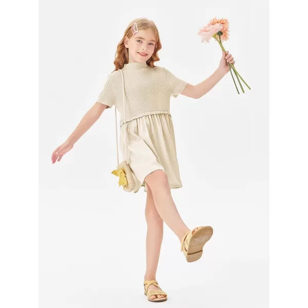 Haloumoning Girls Short Sleeve Mock Neck Dress Summer Casual Dresses A-Line Swing Elegant Sundress