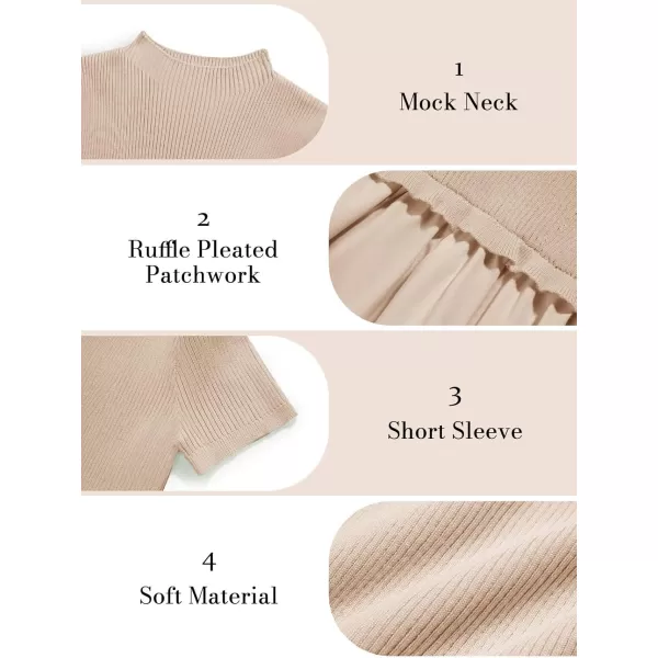 Haloumoning Girls Short Sleeve Mock Neck Dress Summer Casual Dresses A-Line Swing Elegant Sundress