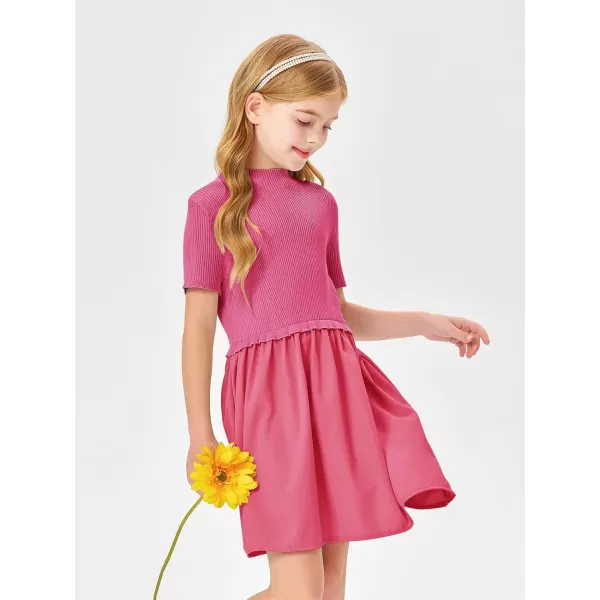 Haloumoning Girls Short Sleeve Mock Neck Dress Summer Casual Dresses A-Line Swing Elegant Sundress