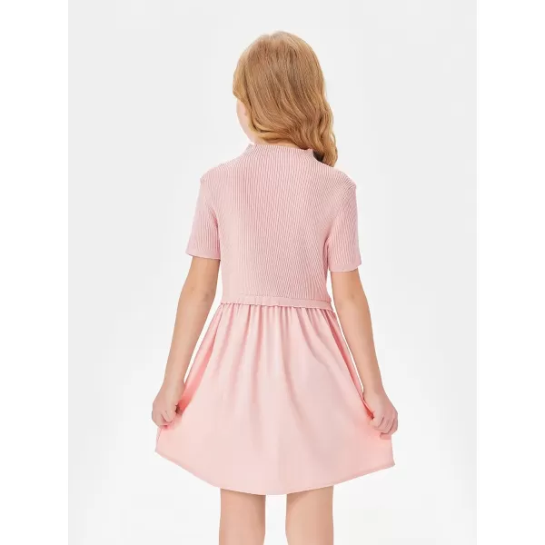 Haloumoning Girls Short Sleeve Mock Neck Dress Summer Casual Dresses A-Line Swing Elegant Sundress