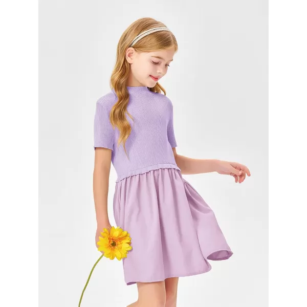 Haloumoning Girls Short Sleeve Mock Neck Dress Summer Casual Dresses A-Line Swing Elegant Sundress