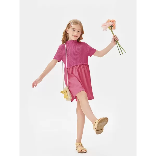 Haloumoning Girls Short Sleeve Mock Neck Dress Summer Casual Dresses A-Line Swing Elegant Sundress