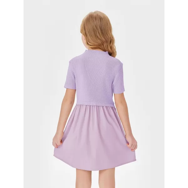 Haloumoning Girls Short Sleeve Mock Neck Dress Summer Casual Dresses A-Line Swing Elegant Sundress