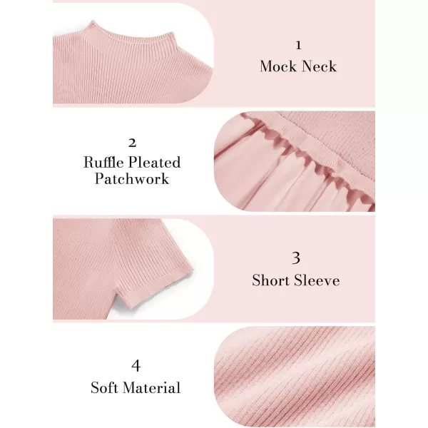 Haloumoning Girls Short Sleeve Mock Neck Dress Summer Casual Dresses A-Line Swing Elegant Sundress