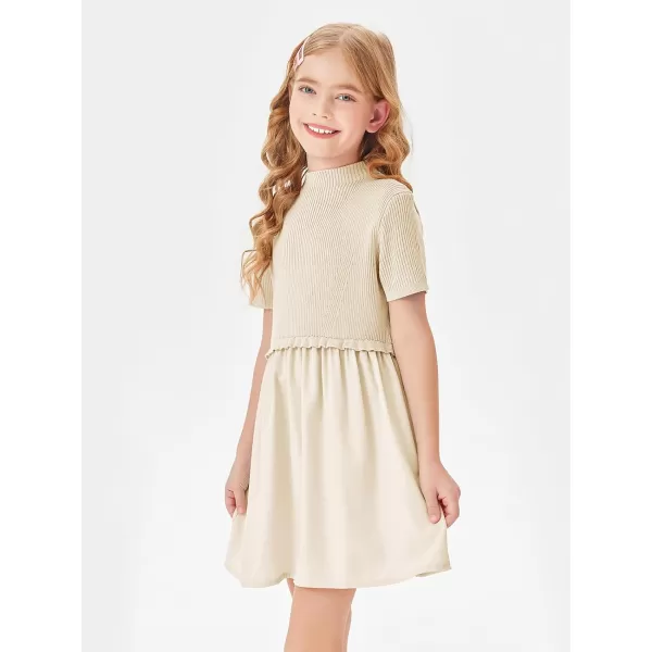 Haloumoning Girls Short Sleeve Mock Neck Dress Summer Casual Dresses A-Line Swing Elegant Sundress