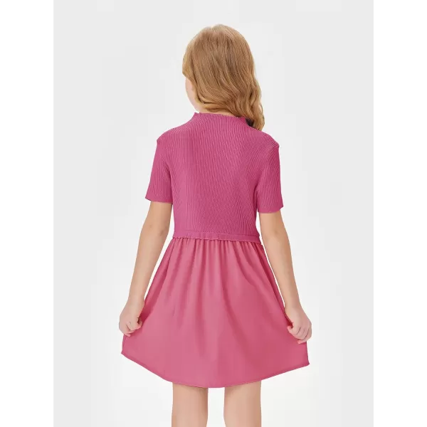 Haloumoning Girls Short Sleeve Mock Neck Dress Summer Casual Dresses A-Line Swing Elegant Sundress