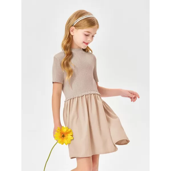 Haloumoning Girls Short Sleeve Mock Neck Dress Summer Casual Dresses A-Line Swing Elegant Sundress