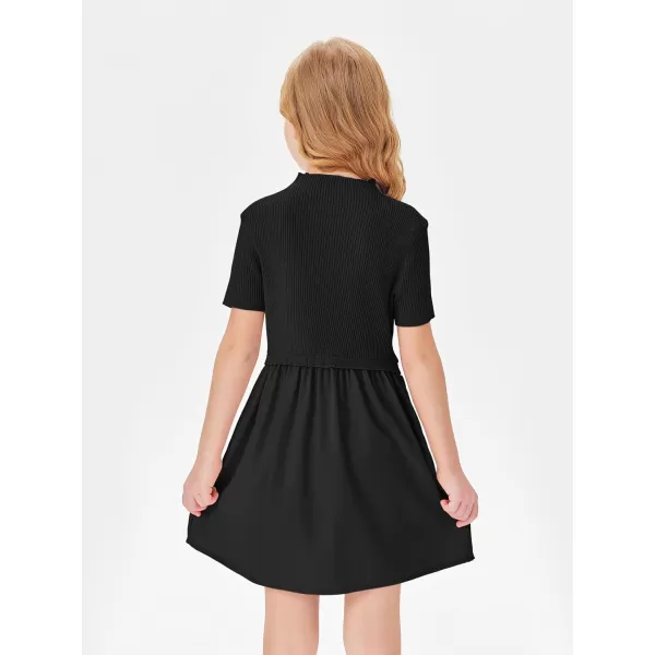 Haloumoning Girls Short Sleeve Mock Neck Dress Summer Casual Dresses A-Line Swing Elegant Sundress