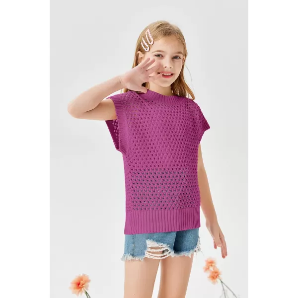 Haloumoning Girls Short Sleeve T Shirt Crewneck Knit Crop Top Hollow Out Pullovers Sweater 5-14 Years