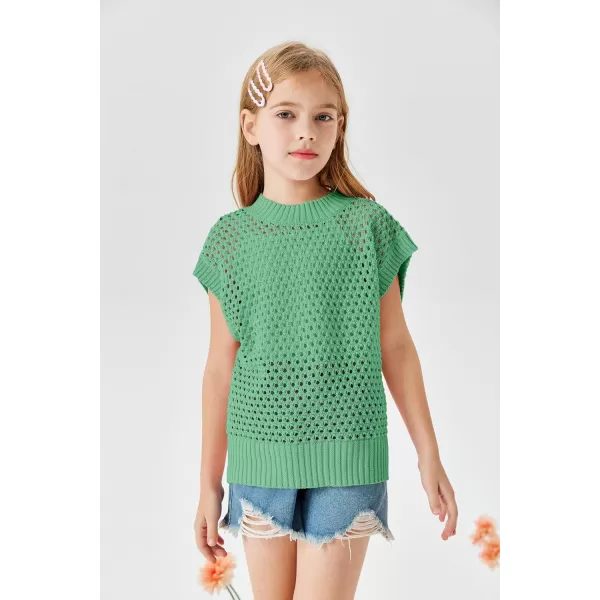 Haloumoning Girls Short Sleeve T Shirt Crewneck Knit Crop Top Hollow Out Pullovers Sweater 5-14 Years