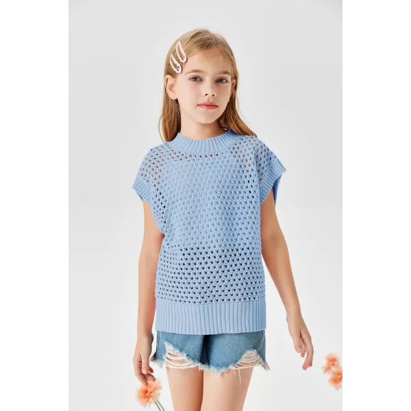 Haloumoning Girls Short Sleeve T Shirt Crewneck Knit Crop Top Hollow Out Pullovers Sweater 5-14 Years