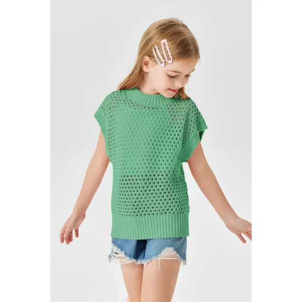 Haloumoning Girls Short Sleeve T Shirt Crewneck Knit Crop Top Hollow Out Pullovers Sweater 5-14 Years
