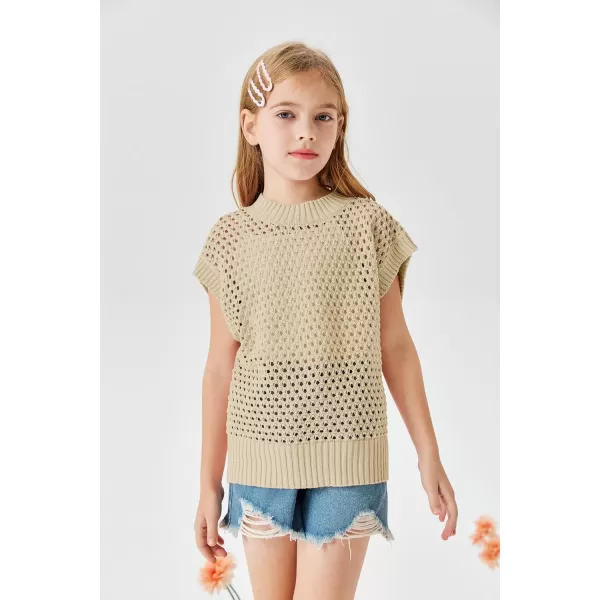 Haloumoning Girls Short Sleeve T Shirt Crewneck Knit Crop Top Hollow Out Pullovers Sweater 5-14 Years