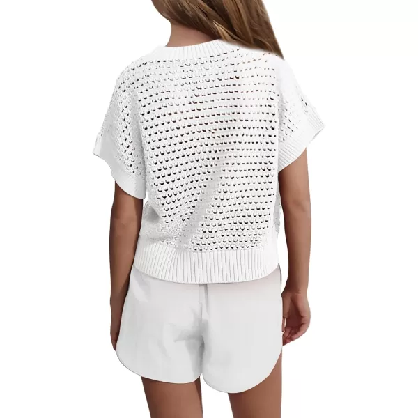Haloumoning Girls Short Sleeve T Shirt Crewneck Knit Crop Top Hollow Out Pullovers Sweater 5-14 Years