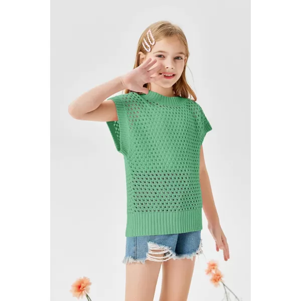 Haloumoning Girls Short Sleeve T Shirt Crewneck Knit Crop Top Hollow Out Pullovers Sweater 5-14 Years