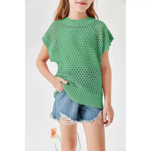 Haloumoning Girls Short Sleeve T Shirt Crewneck Knit Crop Top Hollow Out Pullovers Sweater 5-14 Years