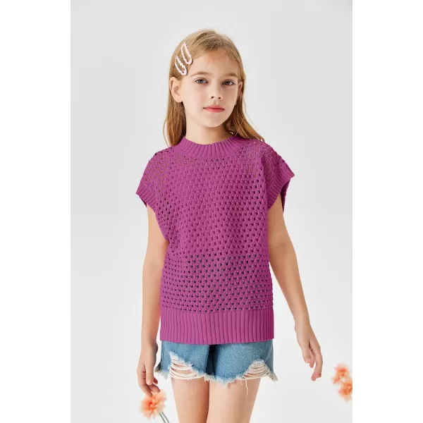 Haloumoning Girls Short Sleeve T Shirt Crewneck Knit Crop Top Hollow Out Pullovers Sweater 5-14 Years