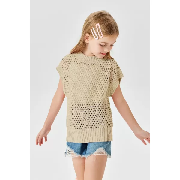 Haloumoning Girls Short Sleeve T Shirt Crewneck Knit Crop Top Hollow Out Pullovers Sweater 5-14 Years