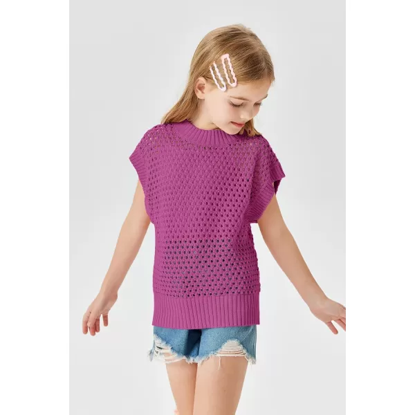 Haloumoning Girls Short Sleeve T Shirt Crewneck Knit Crop Top Hollow Out Pullovers Sweater 5-14 Years