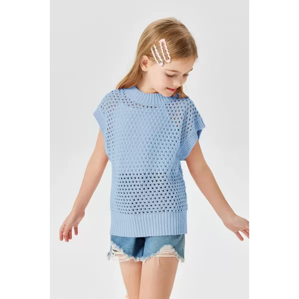 Haloumoning Girls Short Sleeve T Shirt Crewneck Knit Crop Top Hollow Out Pullovers Sweater 5-14 Years