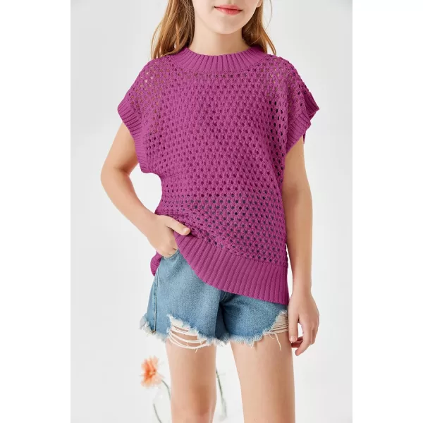 Haloumoning Girls Short Sleeve T Shirt Crewneck Knit Crop Top Hollow Out Pullovers Sweater 5-14 Years