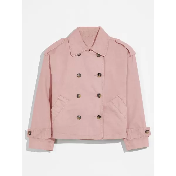 Haloumoning Girls Short Trench Coat Double Breasted Long Sleeve Casual Jackets Fall Outwear with Pockets