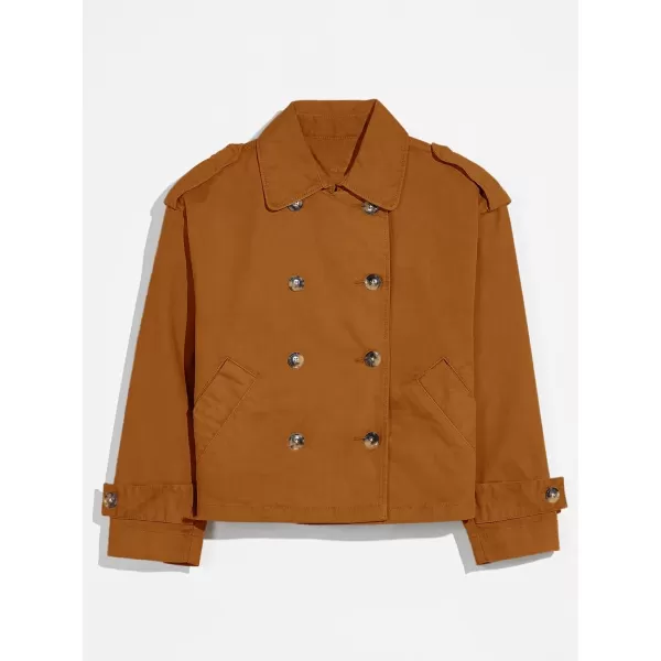 Haloumoning Girls Short Trench Coat Double Breasted Long Sleeve Casual Jackets Fall Outwear with Pockets