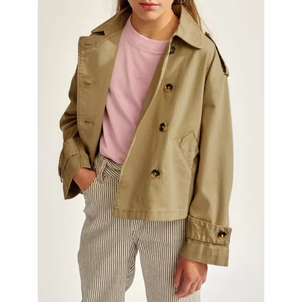 Haloumoning Girls Short Trench Coat Double Breasted Long Sleeve Casual Jackets Fall Outwear with Pockets