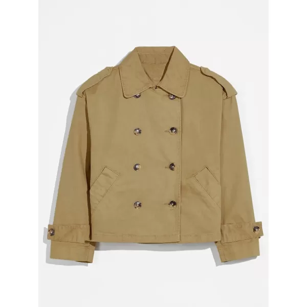 Haloumoning Girls Short Trench Coat Double Breasted Long Sleeve Casual Jackets Fall Outwear with Pockets