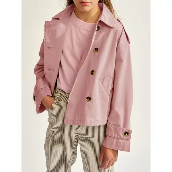 Haloumoning Girls Short Trench Coat Double Breasted Long Sleeve Casual Jackets Fall Outwear with Pockets