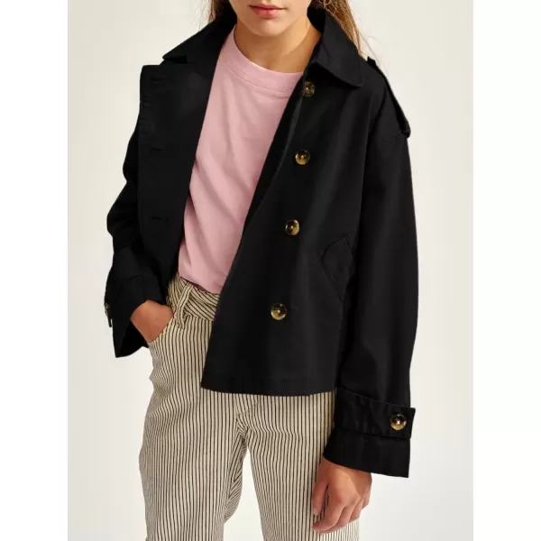Haloumoning Girls Short Trench Coat Double Breasted Long Sleeve Casual Jackets Fall Outwear with Pockets
