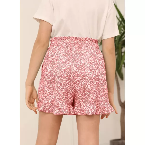 Haloumoning Girls Shorts Casual Floral Printed Short Pants Summer Ruffle Beach Shorts with Pockets Size 4-15